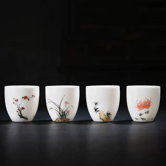 Mutton Fat Jade Porcelain Tea Set: The Poetic Life Of Plum, Orchid, Bamboo, And Chrysanthemum