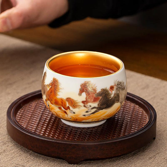 Painting of Steeds Mutton Fat Jade Porcelain - Kingwares - Kingwares Tea Cups - Kingwares