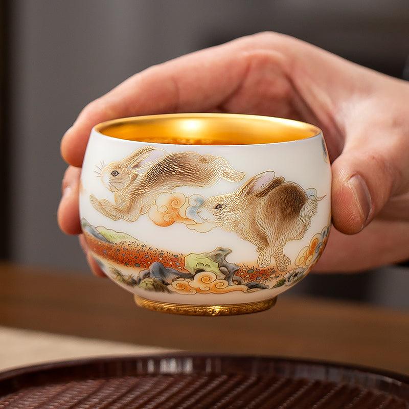 Rabbit Mutton fat jade porcelain tea cup, full of lively and interesting vibes