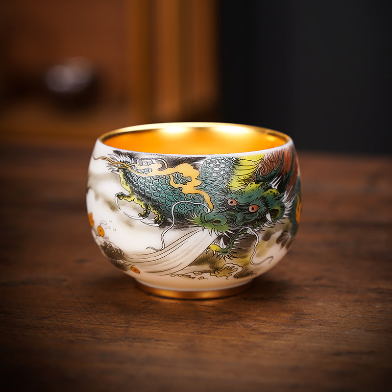 Gilded Green Dragon Teacup: A Meticulously Crafted Masterpiece