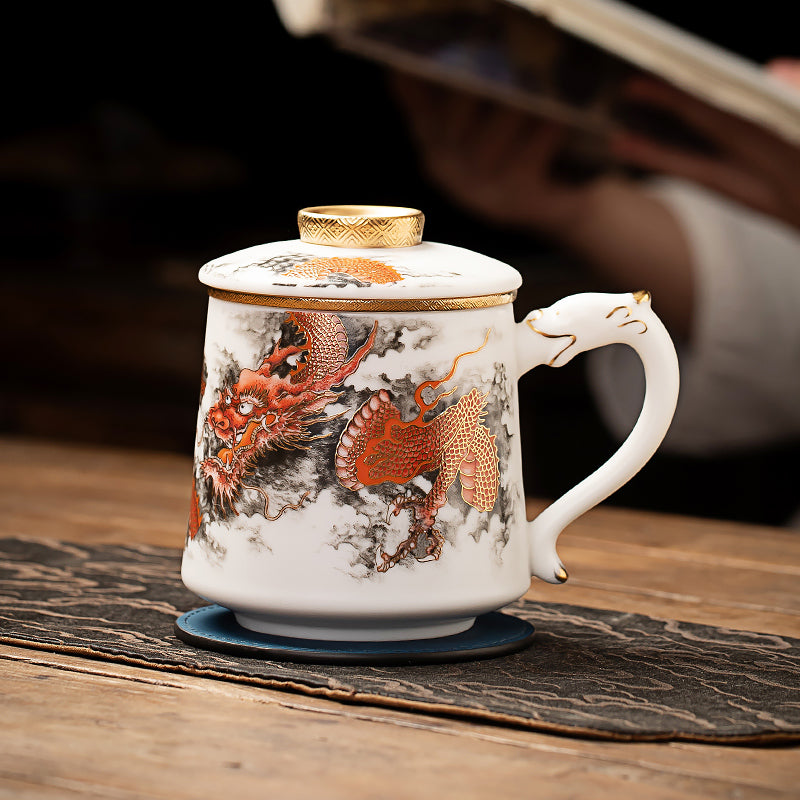 Red Dragon Mutton Fat Jade Porcelain Mug, Elevate Your Tea Drinking Experience