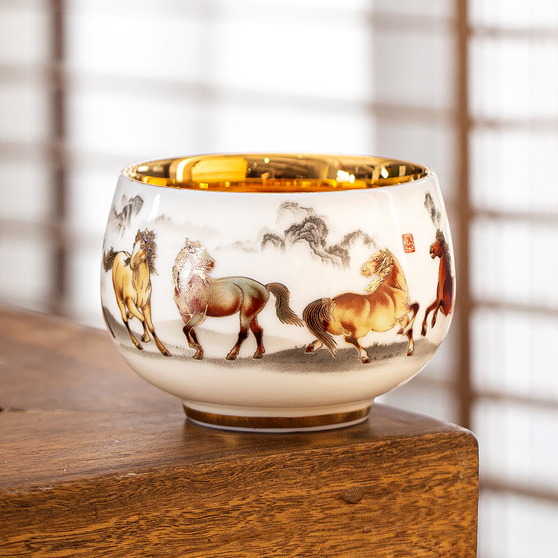 Experience The Eastern Art Of Painting With The Eight Galloping Horses Mutton Fat Jade Porcelain Tea Cup