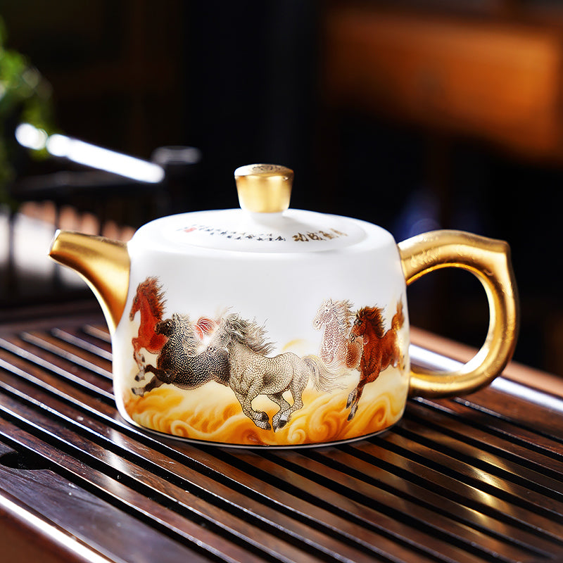 The Beauty of Mutton Fat Jade Porcelain: The Perfect Combination of Famous Paintings and Tea Pot