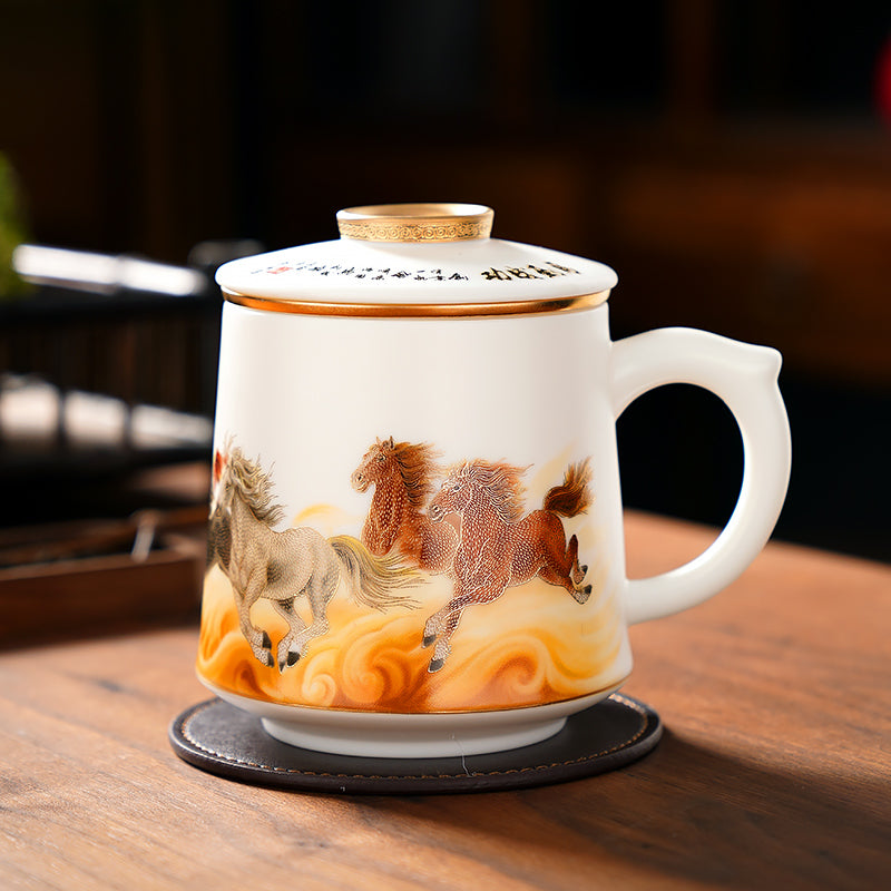 The Perfect Presentation of Famous Paintings on Mutton Fat Jade Porcelain Mug