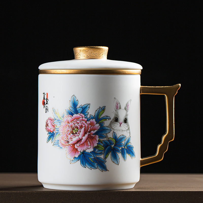 Rabbit and Peony Flower Mug: An Artistic Masterpiece with High End Quality