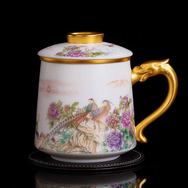 The Exquisite Beauty of Wild Pheasant and Flower Mug