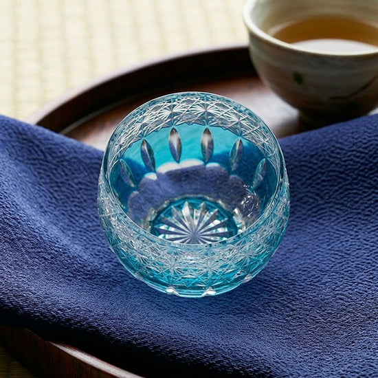 Blue Chrysanthemum Sake Glasses — Kingwares Crystal Sake Glass | Kingwares