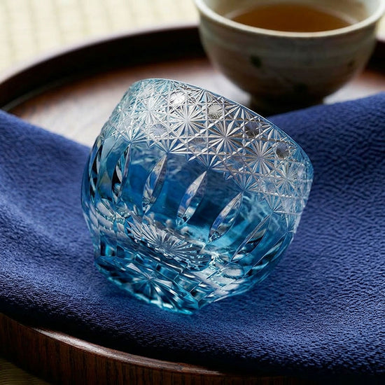 Blue Chrysanthemum Sake Glasses — Kingwares Crystal Sake Glass | Kingwares