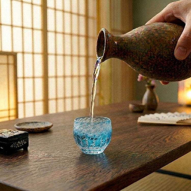Blue Chrysanthemum Sake Glasses