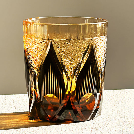 Candlelight Crystal Whiskey Glass with warm amber panel design — Kingwares Crystal Whiskey Glass | Kingwares