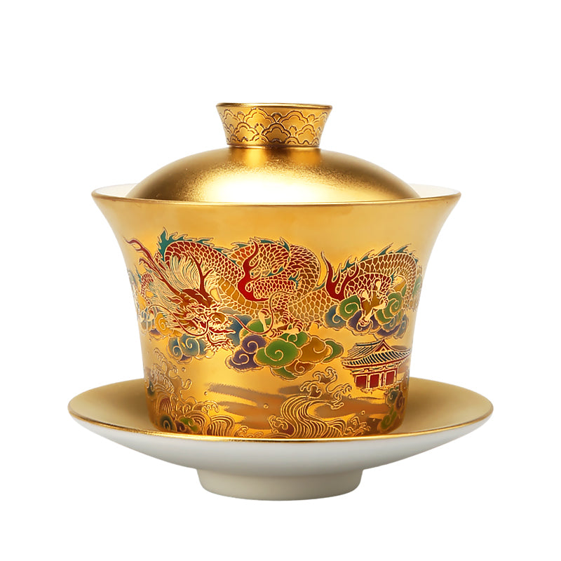 Colorful Dragon Mutton Fat Jade Porcelain Gaiwan