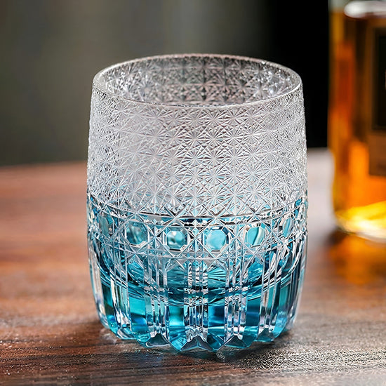Ice Blue Crystal Whiskey Glass with cool blue textured design — Kingwares Crystal Whiskey Glass | Kingwares