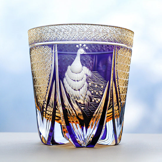 Peacock Whiskey Glasses, peacock-inspired rocks glass for whiskey and bourbon — Kingwares Crystal Whiskey Glass | Kingwares