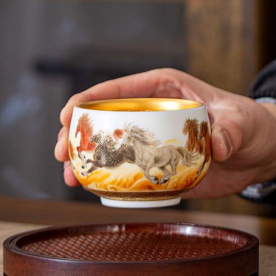 Painting of Steeds Mutton Fat Jade Porcelain - Kingwares — Kingwares Tea Cups | Kingwares