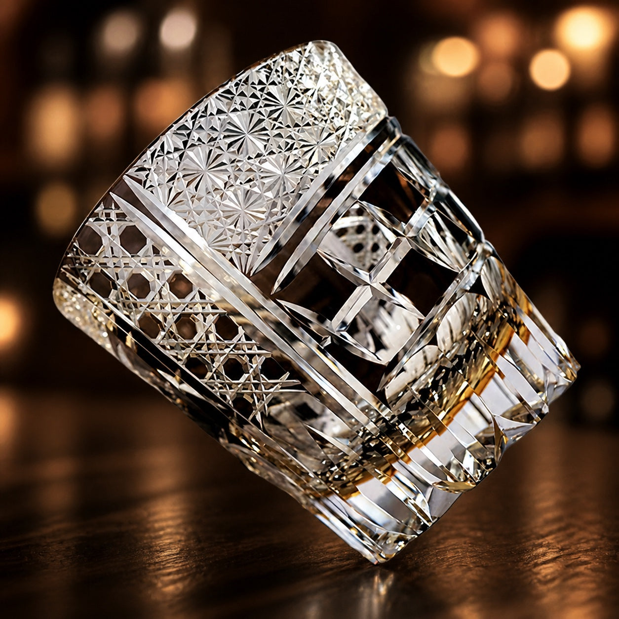Eye Whiskey Glass in a warm home bar setting